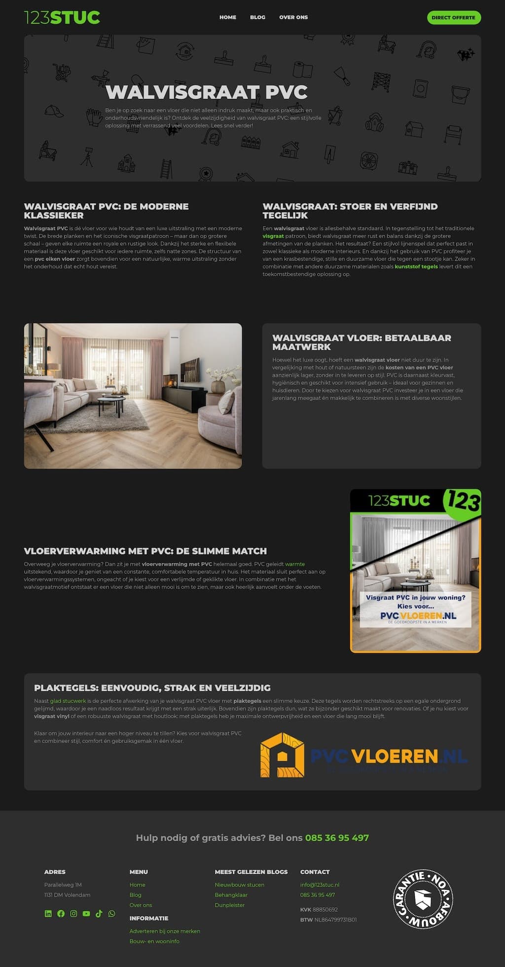Het geplaatste branded-content-artikel over walvisgraat PVC op 123stuc.nl